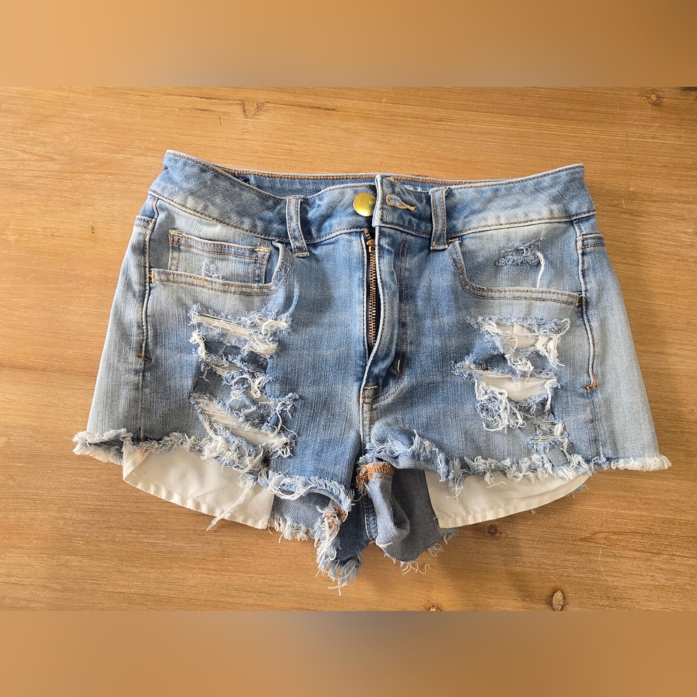 American Eagle Outfitters Light Blue Distressed Denim Shorts